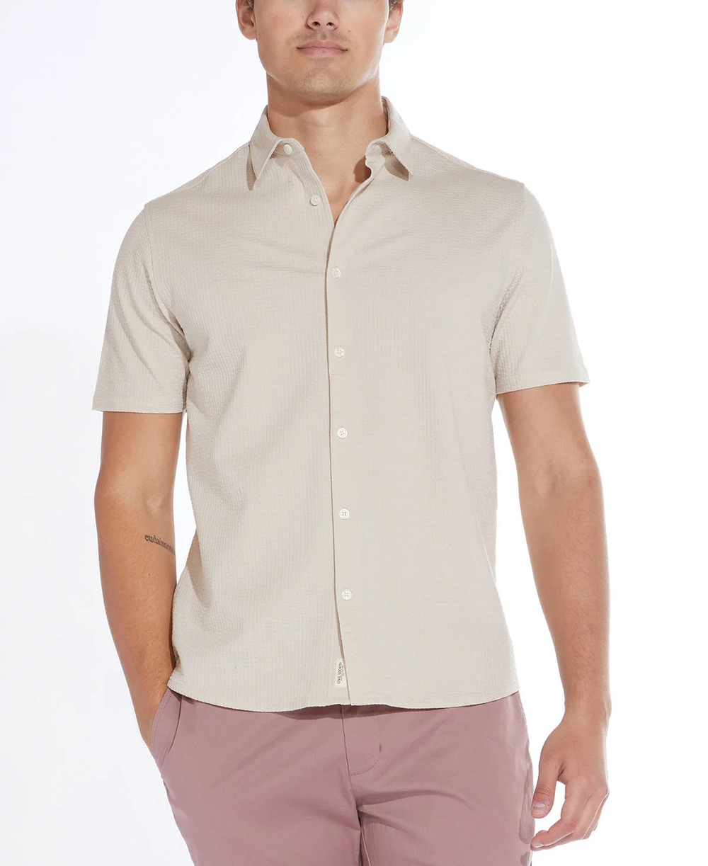 Civil Society Beige Knit Seersucker Short Sleeve Shirt/34200